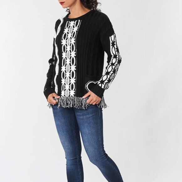 NWT Desigual Jers Brixton Wool Blend Knitted Heart Pullover Sweater Black White - Picture 1 of 15
